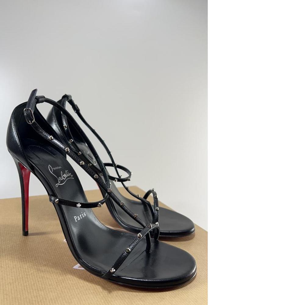 Black Strappy Studded Spiked 100mm Riojana Spike Leather Sandals E553